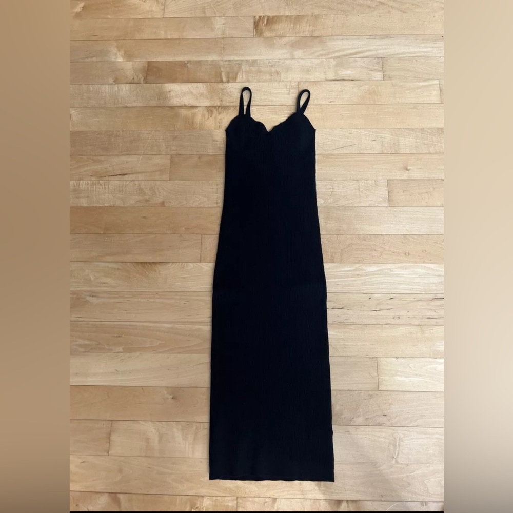 J Crew Ribbed V-Neck Sweater Slip Bodycon Dress in BLACK Sz XXS From Summer 2023